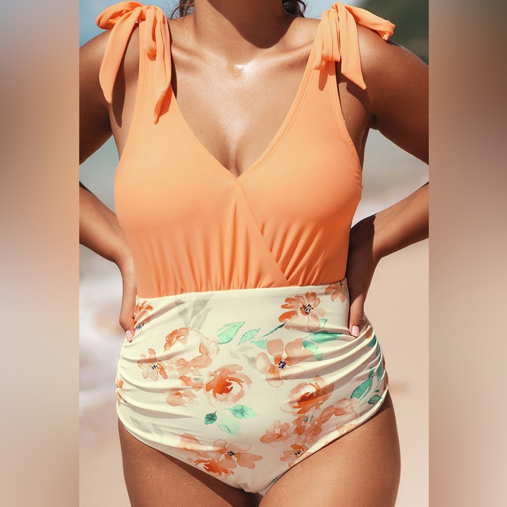 NWT NIP Cupshe orange and floral bathing suit SIZE:OX
